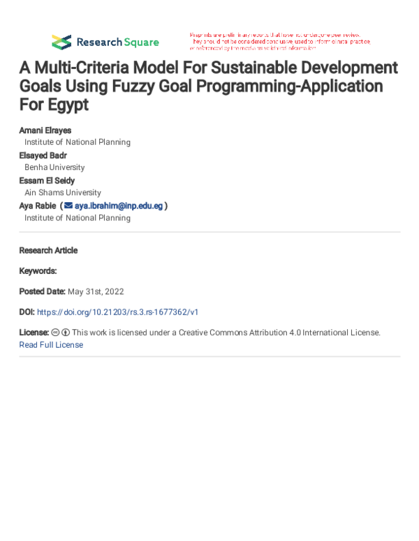 (PDF) A Multi-Criteria Model For Sustainable Development Goals Using ...