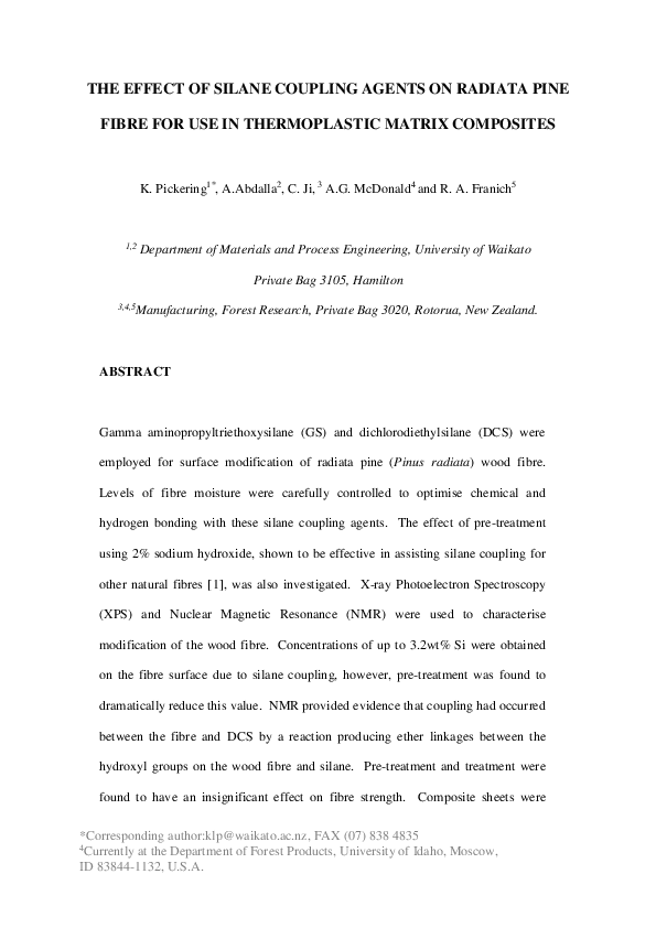 (PDF) The effect of silane coupling agents on radiata pine fibre for