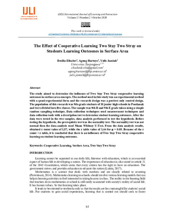 (PDF) The Effect of Cooperative Learning Two Stay Two Stray on Students ...