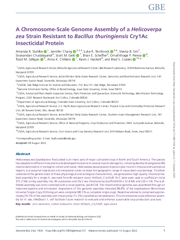 (PDF) A Chromosome-Scale Genome Assembly of a Helicoverpa zea Strain ...