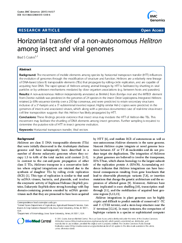 (PDF) Horizontal transfer of a non-autonomous Helitron among insect and ...