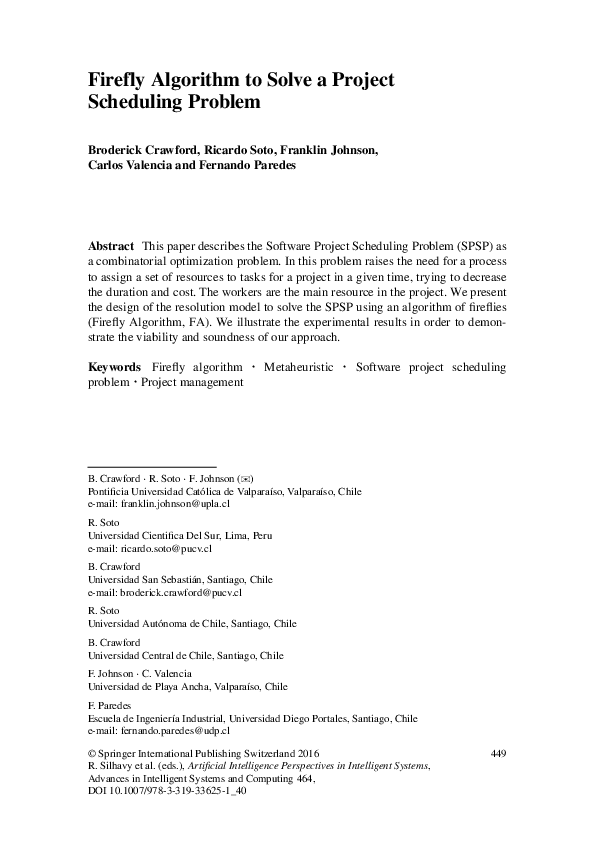 (PDF) Firefly Algorithm to Solve a Project Scheduling Problem