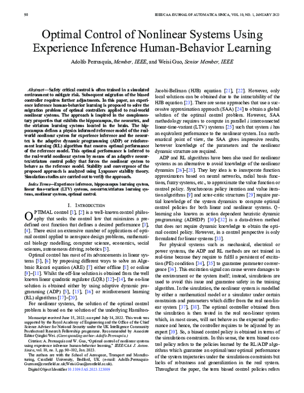 (PDF) Optimal Control of Nonlinear Systems Using Experience Inference ...