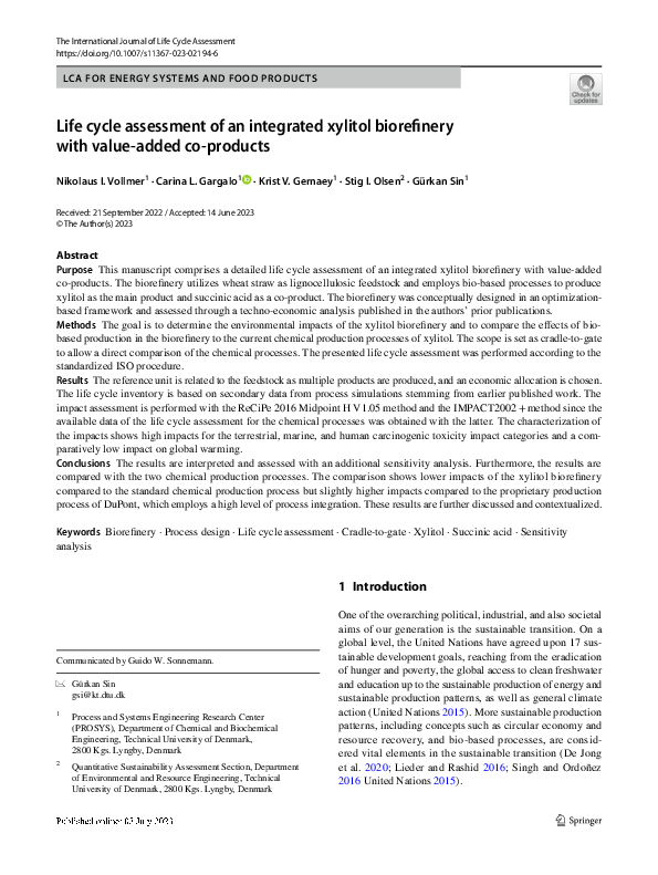 (PDF) Life cycle assessment of an integrated xylitol biorefinery with ...