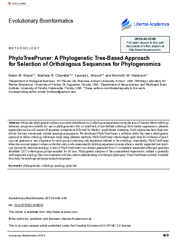 (PDF) PhyloTreePruner: A Phylogenetic Tree-Based Approach for Selection ...
