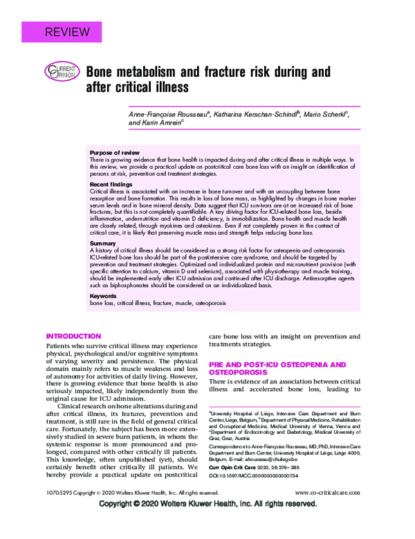 (PDF) Bone metabolism and fracture risk during and after critical illness