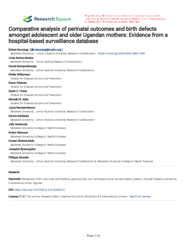 (PDF) Comparative analysis of perinatal outcomes and birth defects ...