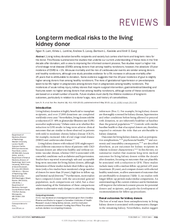 (PDF) Long-term medical risks to the living kidney donor