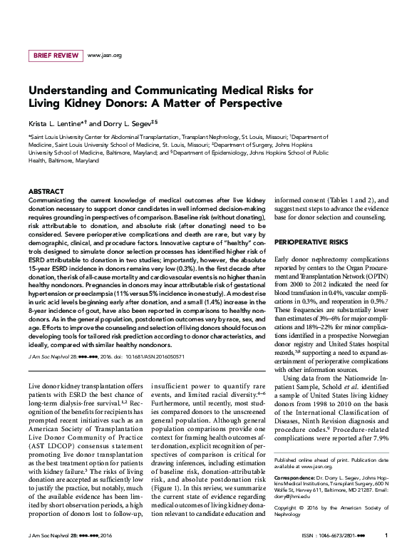 (PDF) Understanding and Communicating Medical Risks for Living Kidney ...