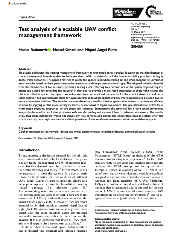 (PDF) Test analysis of a scalable UAV conflict management framework