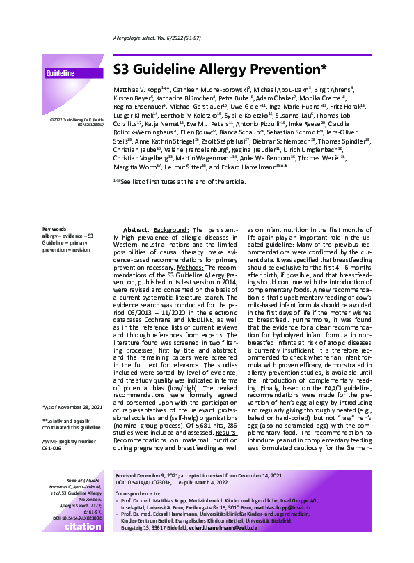 (PDF) S3 Guideline Allergy Prevention | Elien Rouw - Academia.edu