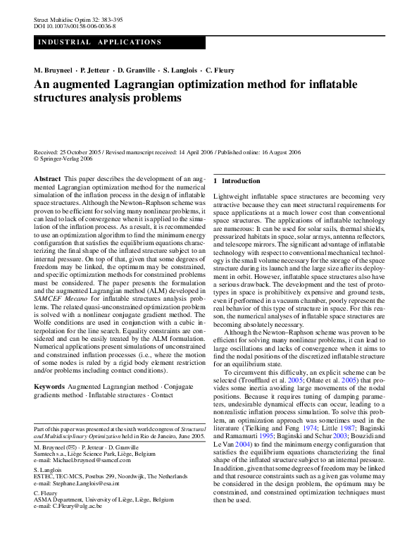 (PDF) An augmented Lagrangian optimization method for inflatable ...