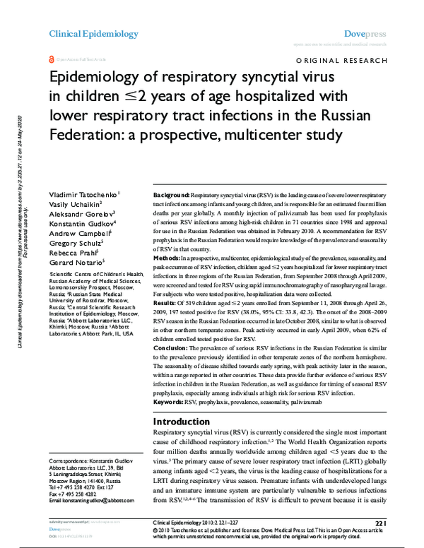 (PDF) Epidemiology of respiratory syncytial virus in children ≤2 years ...