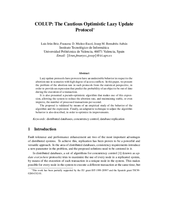 (PDF) COLUP: The Cautious Optimistic Lazy Update Protocol