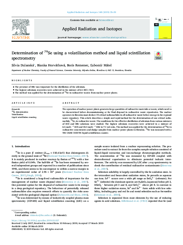(PDF) Determination of 79Se using a volatilisation method and liquid ...