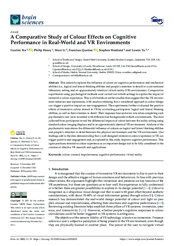 (PDF) A Comparative Study of Colour Effects on Cognitive Performance in ...