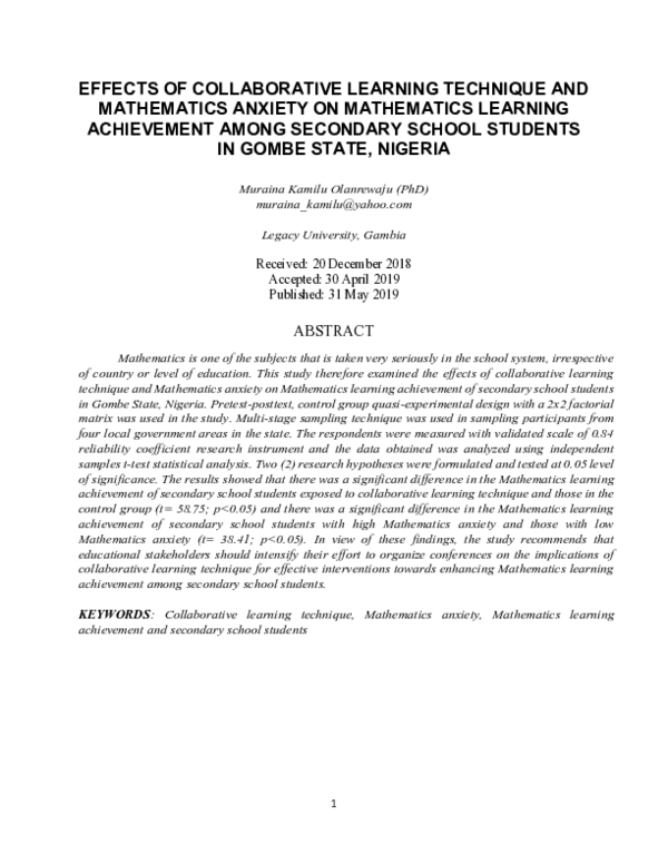 (PDF) Effects of Collaborative Learning Technique and Mathematics ...