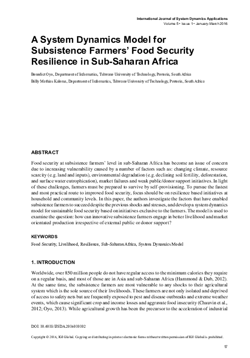 (PDF) A System Dynamics Model for Subsistence Farmers' Food Security ...
