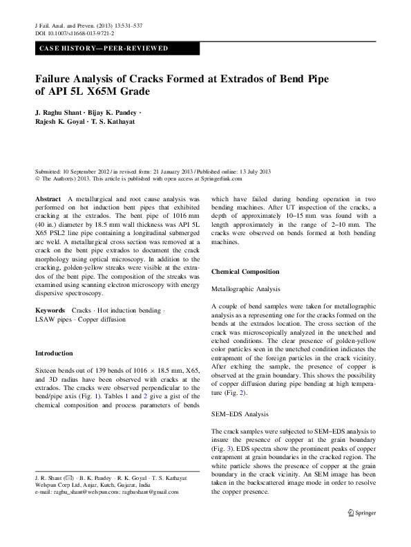 (PDF) Failure Analysis of Cracks Formed at Extrados of Bend Pipe of API ...