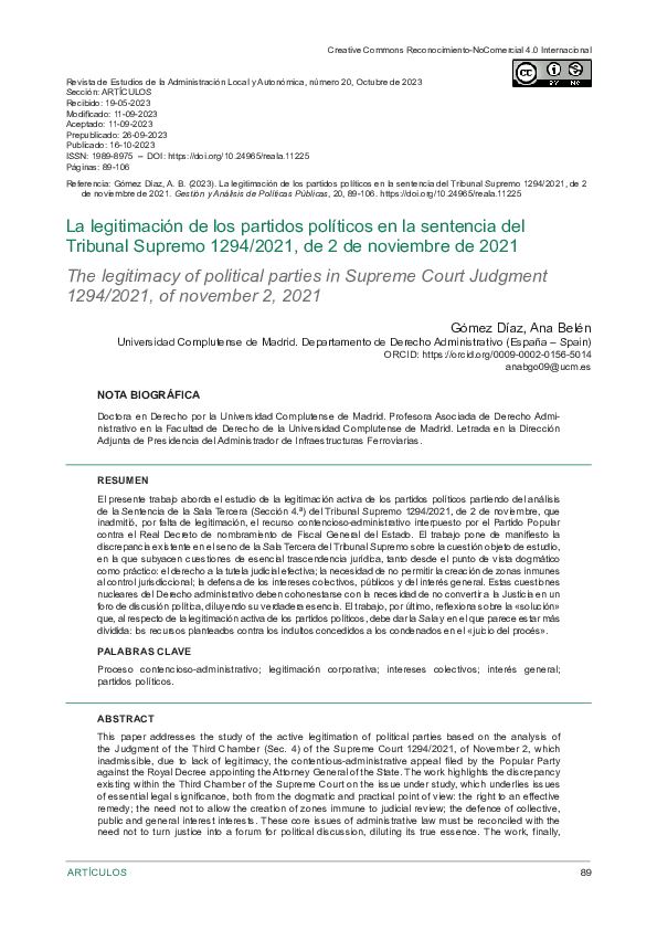 (PDF) La legitimación de los partidos políticos en la sentencia del
