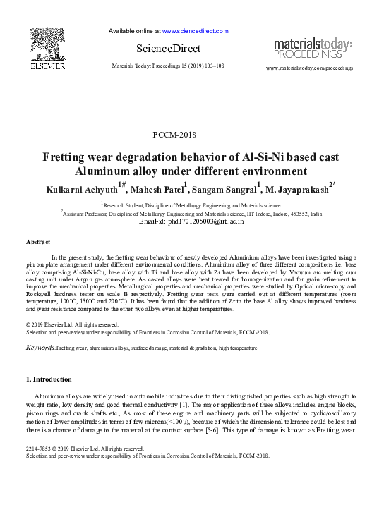 (PDF) Fretting wear degradation behavior of Al-Si-Ni based cast ...