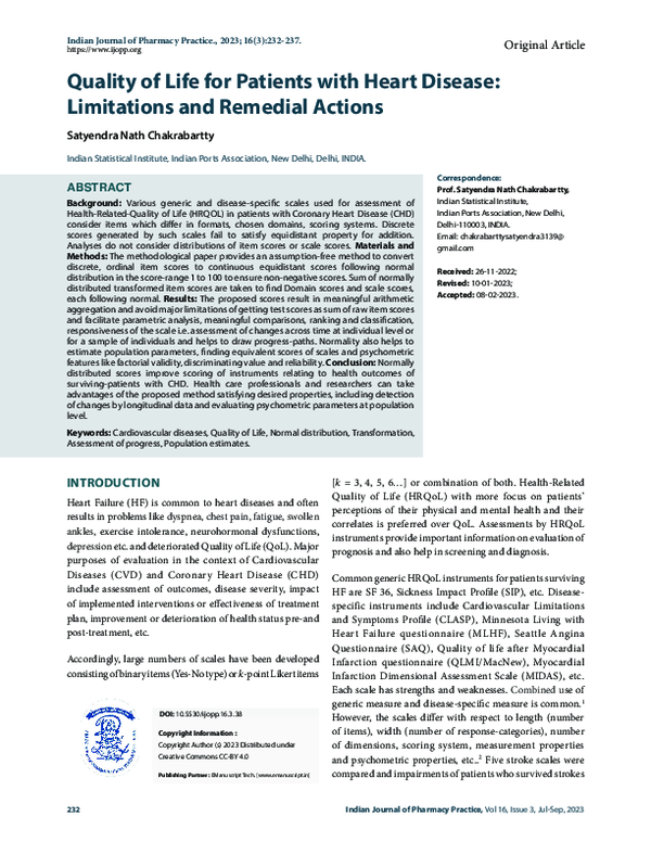 (PDF) Quality of Life for Patients with Heart Disease: Limitations and ...