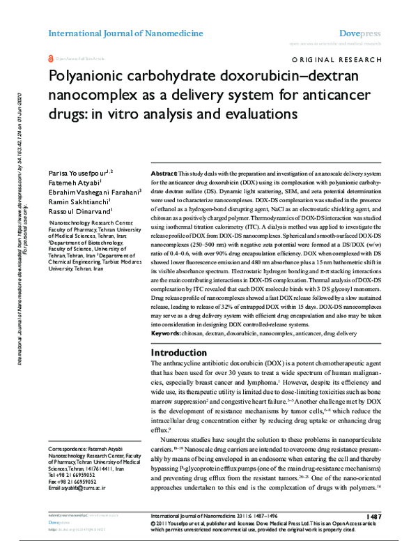 (PDF) Polyanionic carbohydrate doxorubicin–dextran nanocomplex as a ...