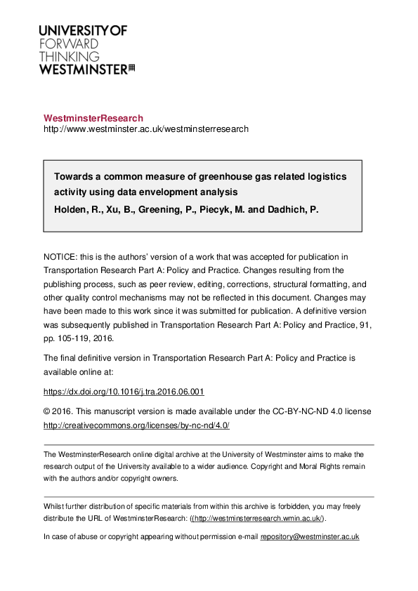 (PDF) Towards a common measure of greenhouse gas related logistics ...