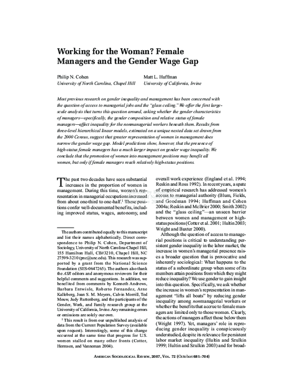 (PDF) Working for the Woman? Female Managers and the Gender Wage Gap