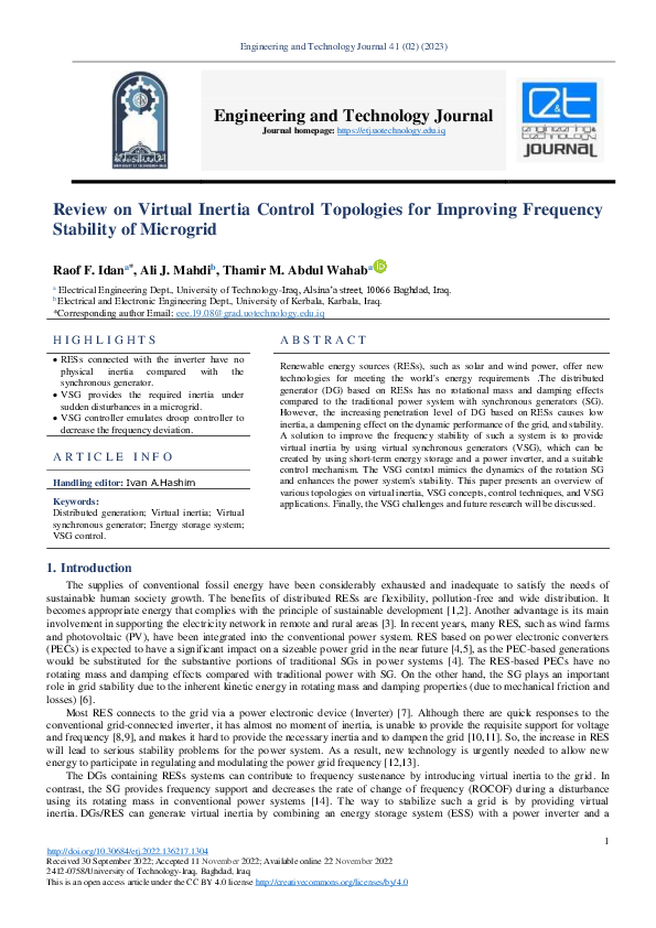 (PDF) Review on Virtual Inertia Control Topologies for Improving ...