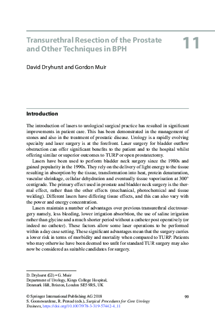 (PDF) Transurethral Resection of the Prostate and Other Techniques in BPH