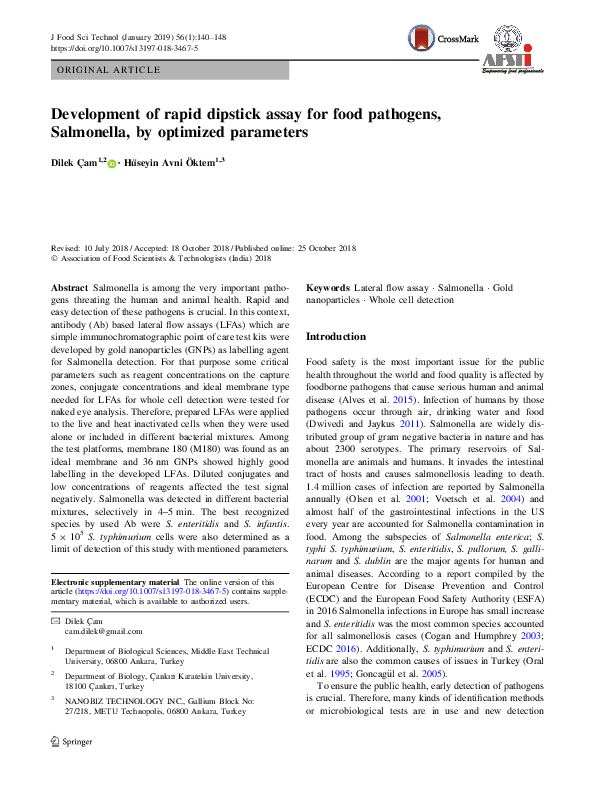 (PDF) Development of rapid dipstick assay for food pathogens ...