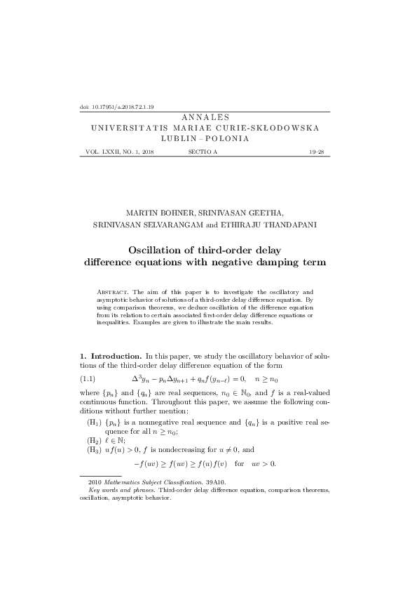 (PDF) Oscillation of third-order delay difference equations with ...