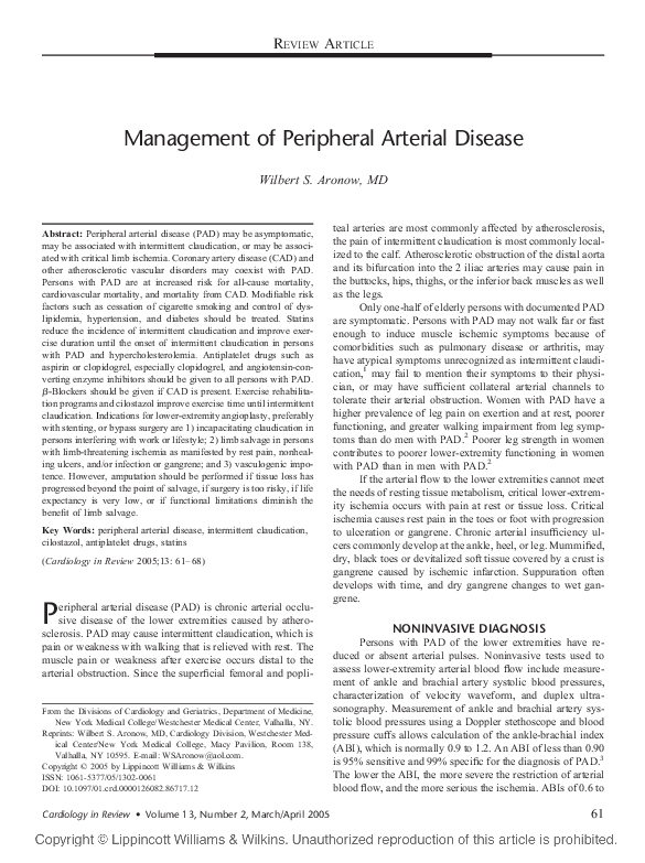 (PDF) Management of Peripheral Arterial Disease