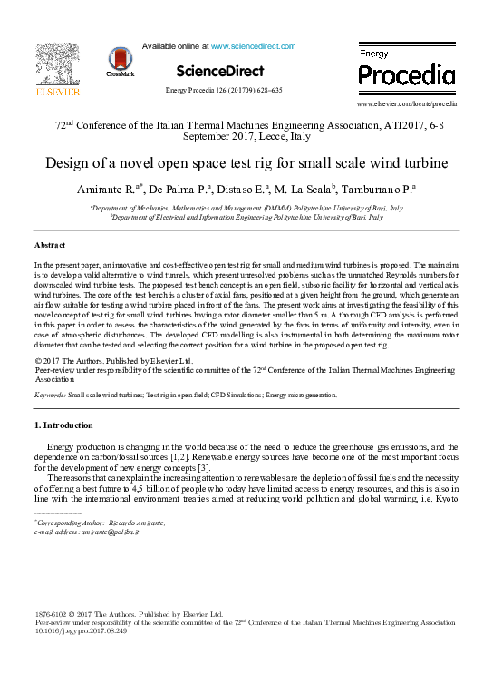 (PDF) Design of a novel open space test rig for small scale wind turbine