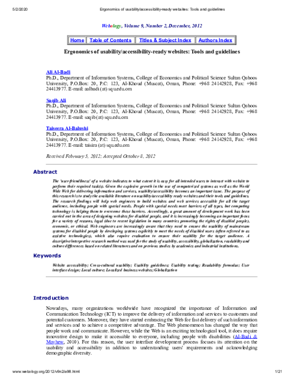 (PDF) Ergonomics of usability/accessibility-ready websites: Tools and ...