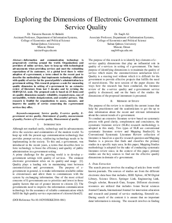(PDF) Exploring the Dimensions of Electronic Government Service Quality