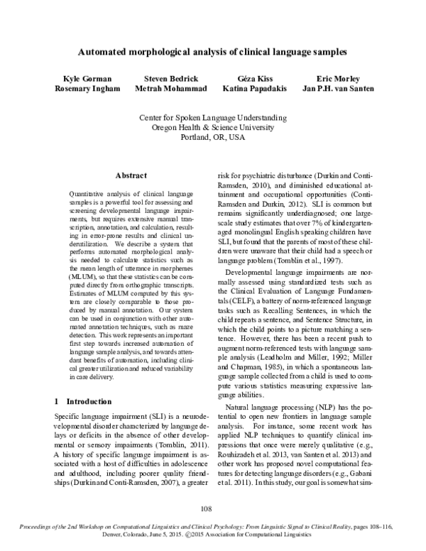 (PDF) Automated morphological analysis of clinical language samples
