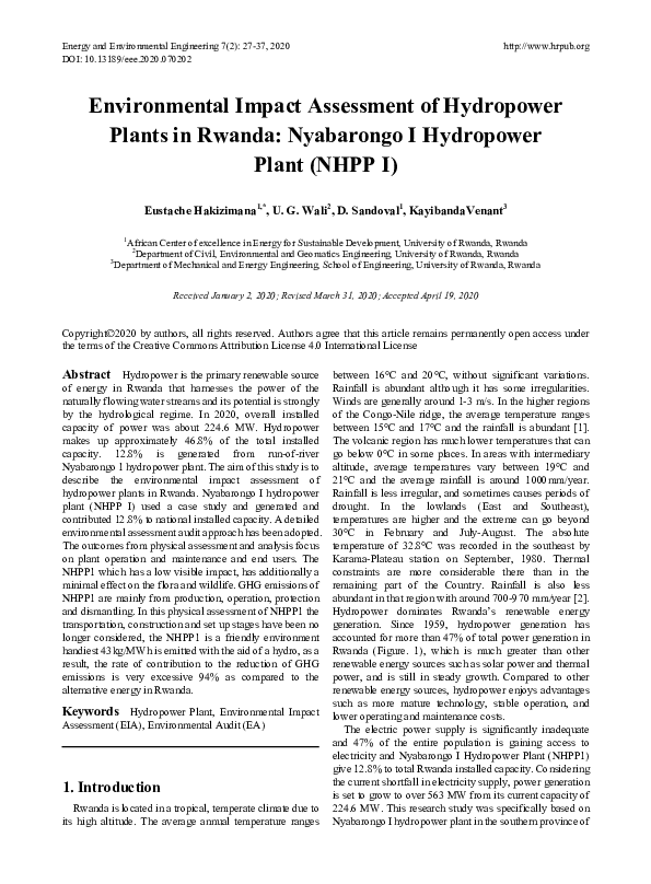 (PDF) Environmental Impact Assessment of Hydropower Plants in Rwanda ...