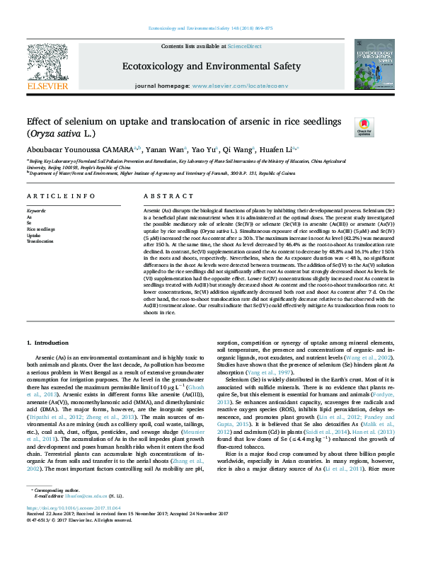 (PDF) Effect of selenium on uptake and translocation of arsenic in rice ...