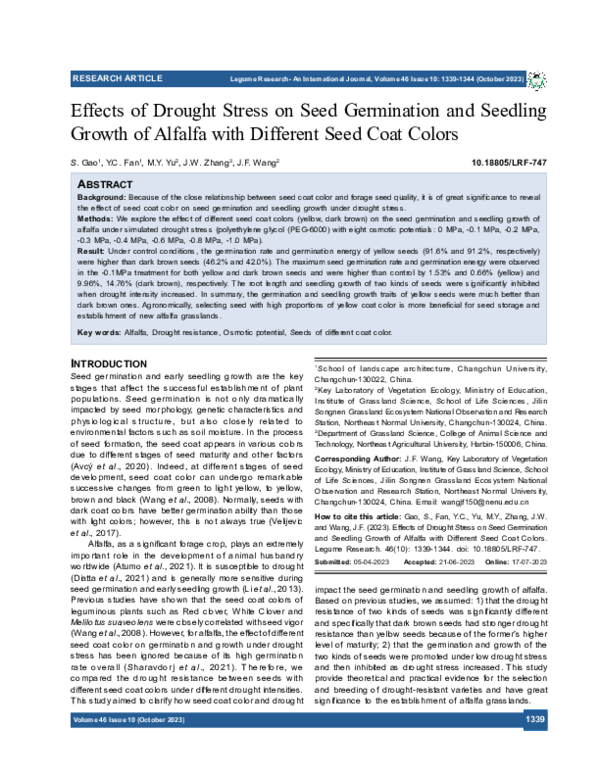 (PDF) Effects of Drought Stress on Seed Germination and Seedling Growth ...