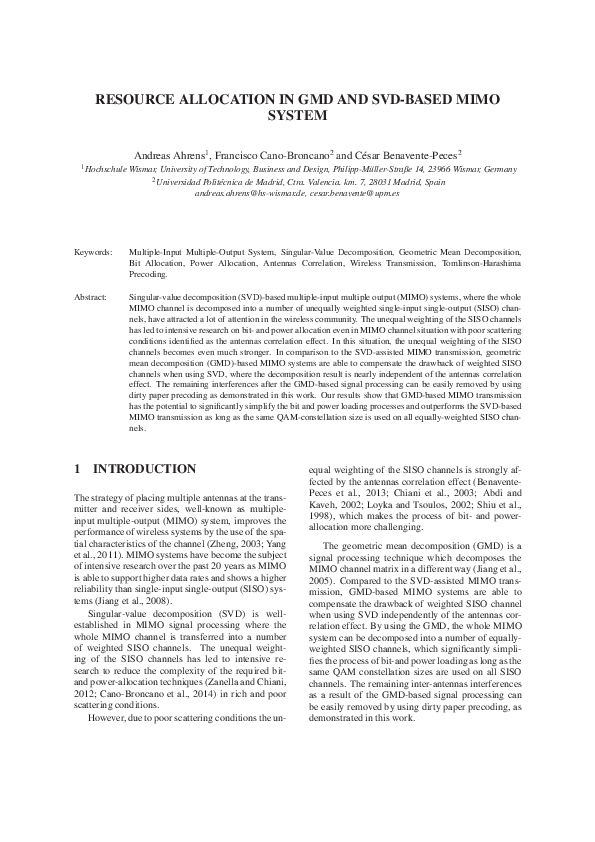 (PDF) Resource Allocation in GMD and SVD-based MIMO System