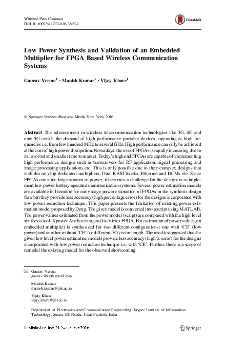 (PDF) Low Power Synthesis and Validation of an Embedded Multiplier for ...