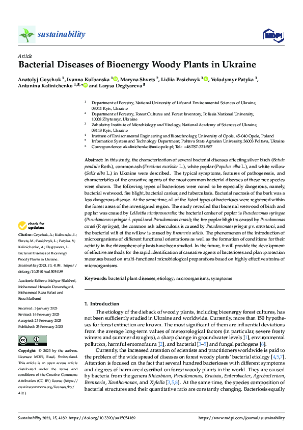 (PDF) Bacterial Diseases of Bioenergy Woody Plants in Ukraine
