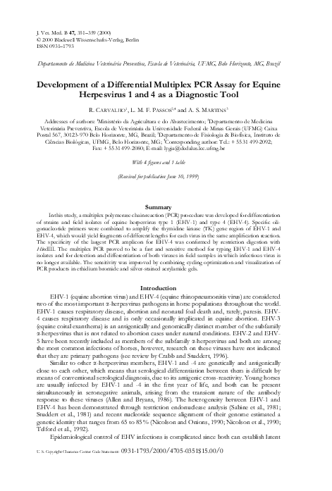 (PDF) Development of a Differential Multiplex PCR Assay for Equine ...