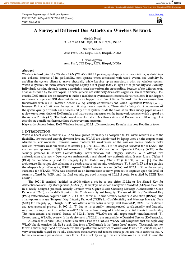 (PDF) A Survey of Different Dos Attacks on Wireless Network