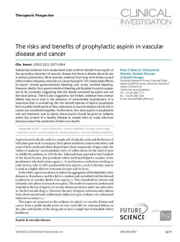 (PDF) The Risks and Benefits of Prophylactic Aspirin in vascular ...