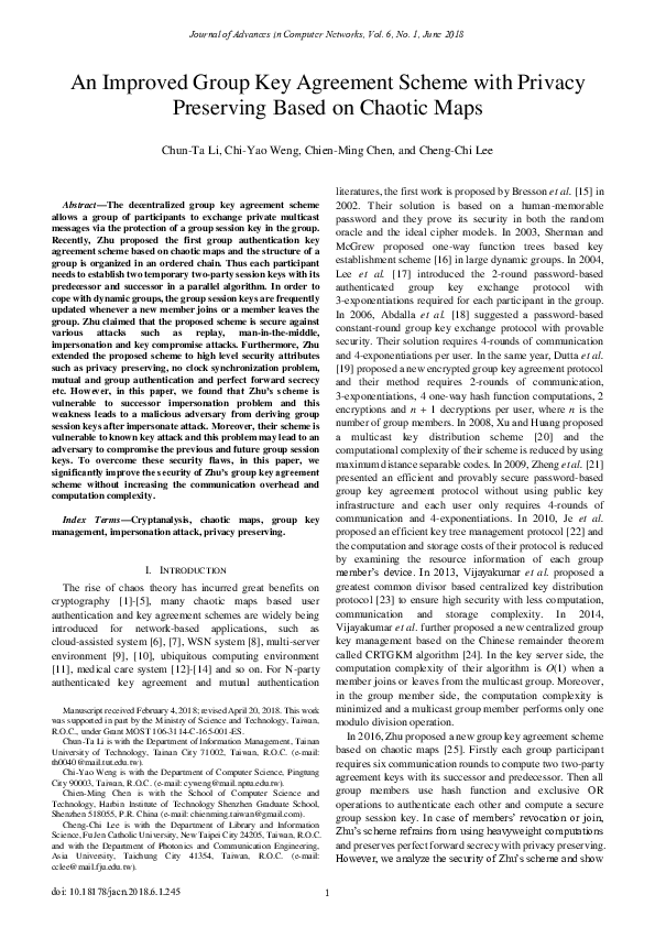 (PDF) An Improved Group Key Agreement Scheme with Privacy Preserving ...