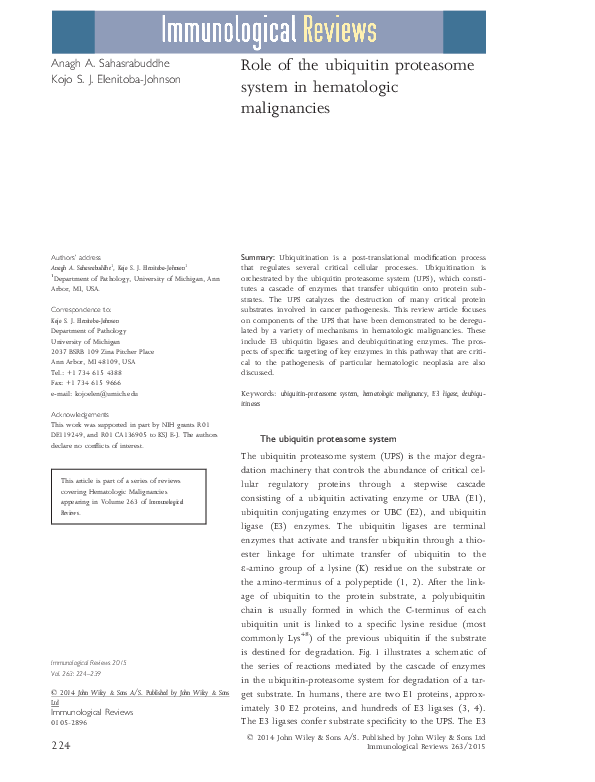 (PDF) Role of the ubiquitin proteasome system in hematologic malignancies