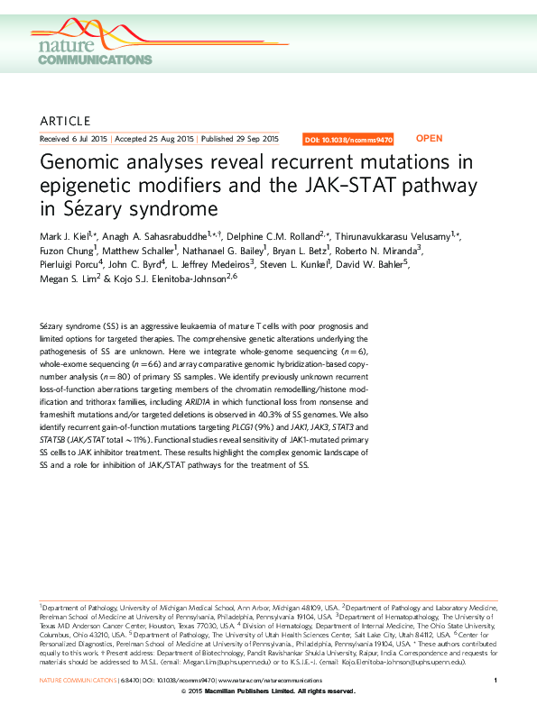 (PDF) Genomic analyses reveal recurrent mutations in epigenetic ...
